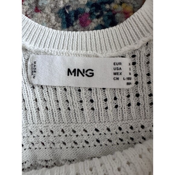 Mango MNG White Crochet Hollow Out Lantern Sleeve Open Knit Blouse Size S - Picture 3 of 6